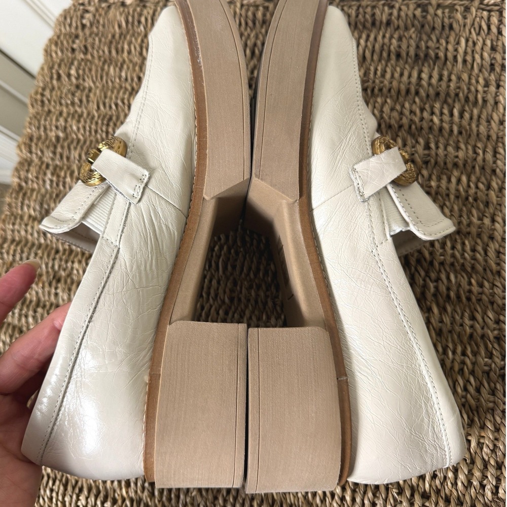 Dolce Vita Platform Loafers Womens 9.5 Ivory Leather Gold Chain Chunky Heel Lug - Picture 5 of 9